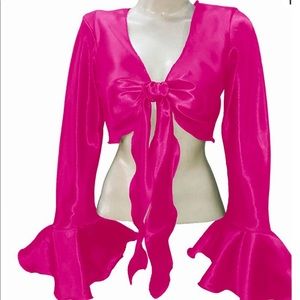 Indian Trendy Women's Satin Ruffle Sleeve Tie Top Choli Blouse Belly Dance Gypsy